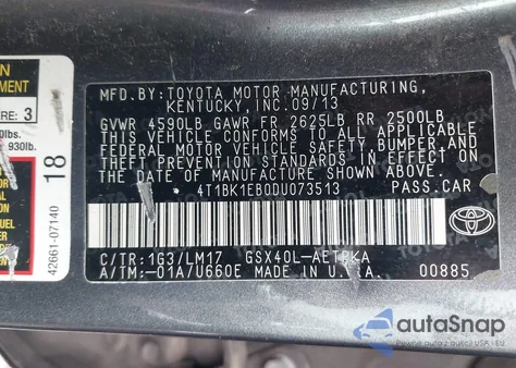 2013 Toyota Avalon Limited from USA, damaged, VIN 4T1BK1EB0DU073513